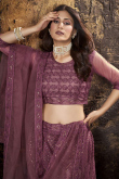 Thread Work Plum Purple Lehenga in Net for Party 