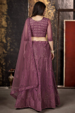 Thread Work Plum Purple Lehenga in Net for Party 
