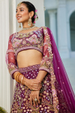 Plum Purple Net Embroidered Panelled style Lehenga 