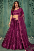 Plum Purple Net Lehenga With Sequins Work For Weddings