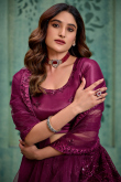 Plum Purple Net Lehenga With Sequins Work For Weddings