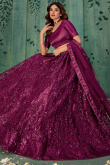 Plum Purple Net Lehenga With Sequins Work For Weddings