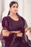Plum Purple Net Wedding Wear Embroidered Lehenga