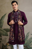 Plum Purple Rayon Embroidered Men's Kurta With Printed Dupatta