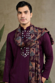 Plum Purple Rayon Embroidered Men's Kurta With Printed Dupatta