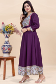 Plum Purple Rayon Printed Casual Wear Ready Made Kurti