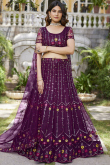 Plum Purple Sequins Embroidered Net Flared Style Lehenga