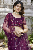 Plum Purple Sequins Embroidered Net Flared Style Lehenga