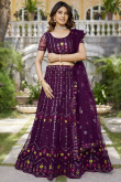 Plum Purple Sequins Embroidered Net Flared Style Lehenga