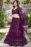 Plum Purple Sequins Embroidered Net Flared Style Lehenga