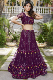Plum Purple Sequins Embroidered Net Flared Style Lehenga
