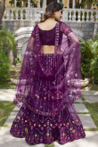 Plum Purple Sequins Embroidered Net Flared Style Lehenga