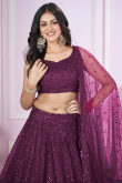 Plum Purple Sequins Embroidered Net Panelled Lehenga