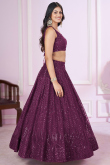 Plum Purple Sequins Embroidered Net Panelled Lehenga