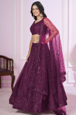 Plum Purple Sequins Embroidered Net Panelled Lehenga