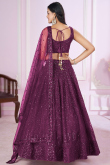 Plum Purple Sequins Embroidered Net Panelled Lehenga