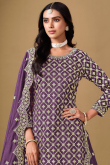 Plum Purple Silk Blend Lehenga with Woven Zari Work for Wedding Wear