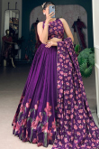 Plum Purple Silk Foil Print A Line Lehenga 