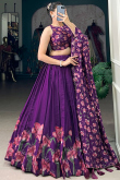 Plum Purple Silk Foil Print A Line Lehenga 