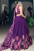 Plum Purple Silk Foil Print A Line Lehenga 