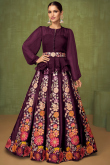 Plum Purple Georgette Panelled Embroidered Lehenga