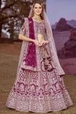 Plum Purple Silk Resham Embroidered Panelled Style Lehenga
