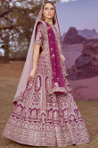 Plum Purple Silk Resham Embroidered Panelled Style Lehenga