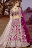 Plum Purple Silk Resham Embroidered Panelled Style Lehenga