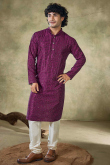 Plum Purple Viscose Embroidered Straight Cut Kurta Pajama