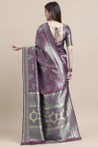 Plum Purple Weaved Zari Silk Broad Border Saree For Sangeet 