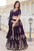 Plum Purple Zari Embroidered Flared Style Georgette Lehenga