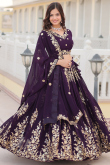 Plum Purple Zari Embroidered Flared Style Georgette Lehenga
