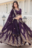 Plum Purple Zari Embroidered Flared Style Georgette Lehenga