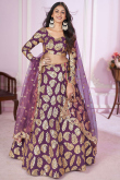 Plum Purple Zari Embroidered Georgette A Line Lehenga