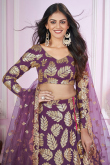 Plum Purple Zari Embroidered Georgette A Line Lehenga