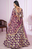 Plum Purple Zari Embroidered Georgette A Line Lehenga