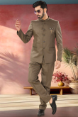Polyester Grey Beige Sherwani – Traditional Festival Outfit