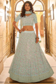 Powder Blue Crepe Silk Embroidered Lehenga