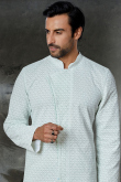 Powder Blue Cotton Resham Thread Embroidered Men's Sherwani