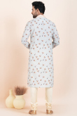 Powder Blue Cotton Silk Men's Kurta Churidar With Printed Work