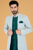 Powder Blue Dupion Silk Jacket Style Men Sherwani