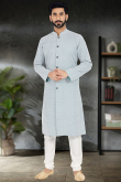 Powder Blue Georgette Resham Thread Embroidered Men's Sherwani