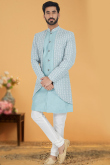 Powder Blue Jacquard Embroidered Men Sherwani