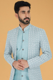 Powder Blue Jacquard Embroidered Men Sherwani
