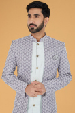 Powder Blue Jacquard Jacket Style Men Sherwani