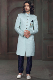 Powder Blue Jacquard Woven Men Sherwani