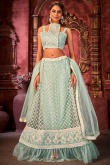 Powder Blue Net A Line Embroidered Lehenga
