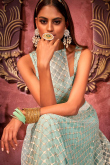 Powder Blue Net A Line Embroidered Lehenga