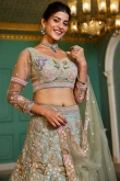 Powder Blue Net Embroidered Panelled Style Lehenga