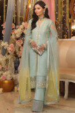 Powder Blue Organza Embroidered Trouser Suit
